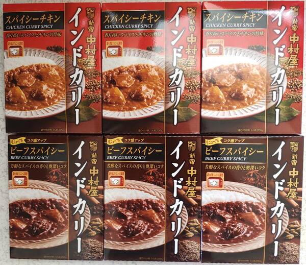 新宿中村屋 インドカリー ビーフスパイシー1人前200g×3袋+スパイシーチキン1人前200g×3袋 合計6袋 カレー 非常食