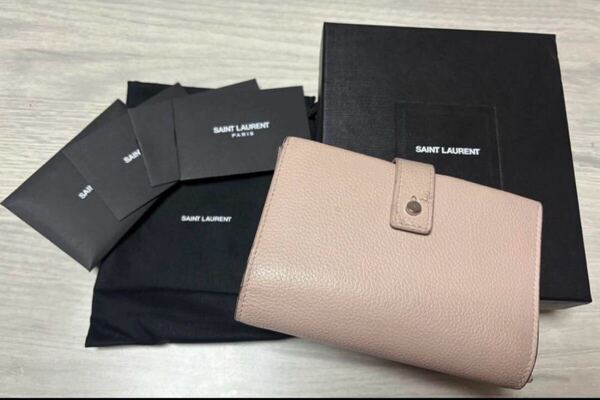 ★SAINT LAURENT サンローラン イブサンローラン くすみピンク 二つ折り財布 箱 保存袋付き