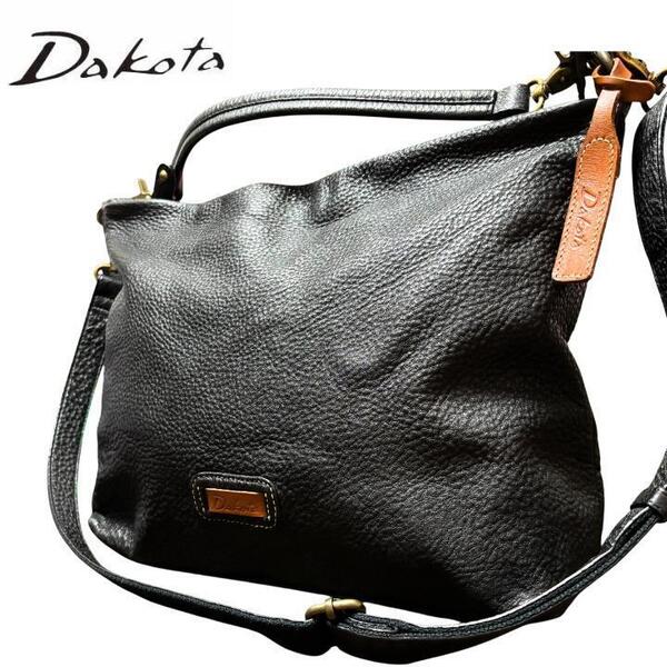 Dakota 黒 レザー ショルダーバッグ 2Way ハンドバッグ ダコタ 本革 レディース メンズ ユニセックス シボ革 ブラック
