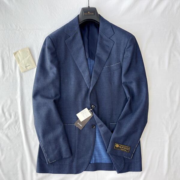 <未使用・タグ付!!>■BEAMS F ビームスエフ WOOL-SILK SOLID テーラードジャケット Loro Piana 春夏 ネイビー 50(XL) 管:2507123