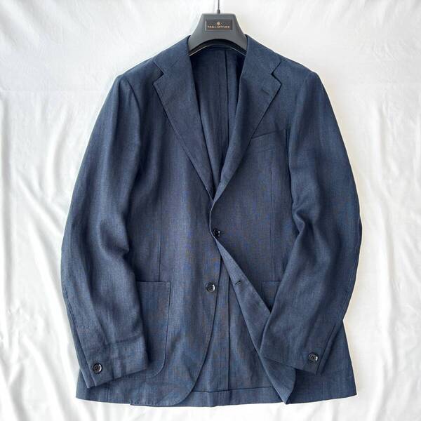 <24SS・極美品!!>■BEAMS F ビームスエフ リネン テーラードジャケット 3B段返り 麻100% ネイビー 48(L程度) 管: 2507110