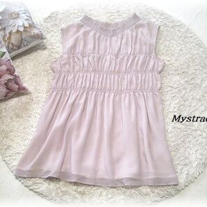 送料無料*マイストラーダ/Mystrada*シャーリングデザインノースリーブトップス/シワ加工シフォン素材/ポリエステル/ウォッシャブル/38