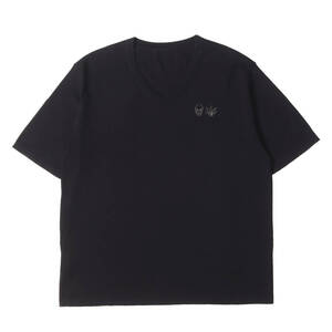 【新品】lucien pellat-finet ルシアンペラフィネ ニット M / スワロフスキー&メタルビーズ ロゴ Vネック 半袖 コットンニット / ブラック