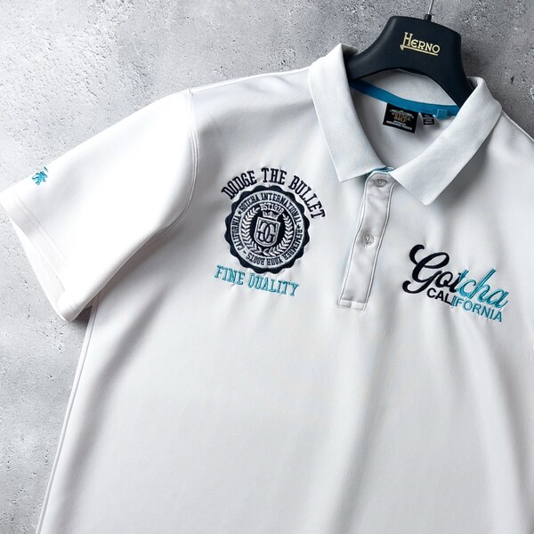 美品 GOTCHA GOLF ガッチャ ゴルフ 吸水速乾 ストレッチ 半袖 ポロシャツ トップス メンズ XL 白 ホワイト サーフ系 人気 ゴルフウェア
