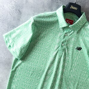 美品 ニューバランス ゴルフ new balance golf 吸汗速乾 ストレッチ 半袖 ポロシャツ メンズ 6 (LL) グリーン 総柄 おしゃれ ゴルフウェア
