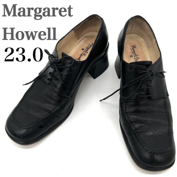 マーガレットハウエル MARGARET HOWELL レースアップシューズ ヒールローファー 革靴 レザー 本革 黒 23.0 パンプス 黒 ブラック