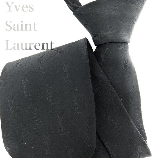 イヴサンローラン Yves saint Laurent ネクタイ シルク100% YSLロゴ ジャガード織 総柄 光沢感 シルクタイ ソリッドタイ モノグラム