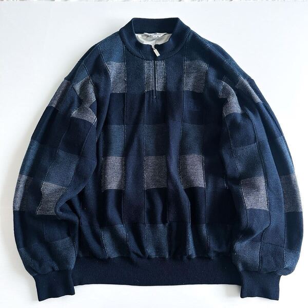 ★ 【美品XL】GIVENCHY GOLF ジバンシィ / LL チェック柄 ハーフジップ プルオーバー ニット ネイビー チェック