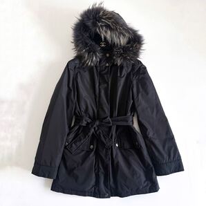 ★【美品】MaxMara WEEKEND マックスマーラ ウィークエンド / ファー付ダウンコート ベルト付き 38 黒 M ブラック