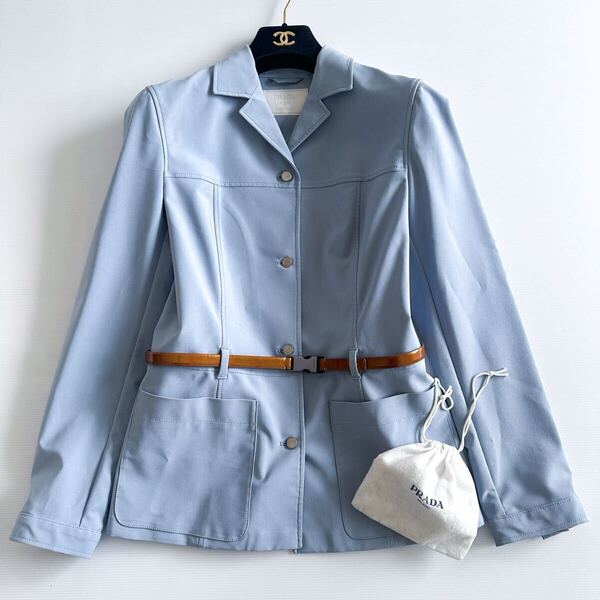 PRADA プラダ / テーラードジャケット ベルト付き ライトブルー 42 XL 青 水色