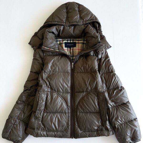 ★ BURBERRY LONDON バーバリーロンドン / ノバチェック ダウンジャケット 茶 38 フード付き ブラウン M ショート コート アウター