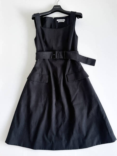 【美品】FOXEY NEW YORK フォクシーニューヨーク / ベルト付き Aライン ロングワンピース 黒 38 M ブラック