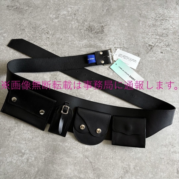 新品 2023AW COMME des GARCONS SHIRT コムデギャルソン シャツ☆レザー マルチ ポケット ベルト バッグ/ブラック 牛革 本革 黒