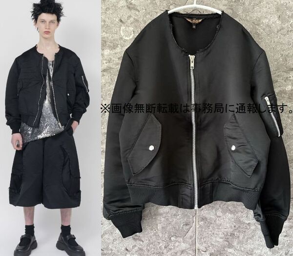 2024SS BLACK COMME des GARCONS ブラック コムデギャルソン☆エステル 襟 カットオフ MA-1 ジャケット ブルゾン/サイズS 黒