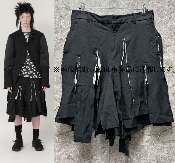 2019AW BLACK COMME des GARCONS ブラック コムデギャルソン☆エステル 製品加工 短冊 ハーフパンツ ショートパンツ ショーツ/サイズM 黒
