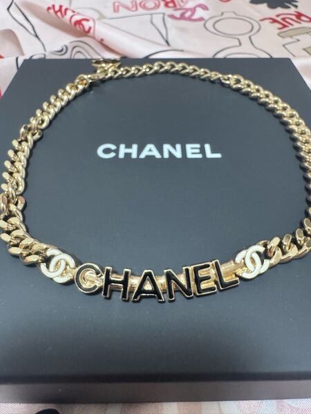 超美品 CHANEL ココマーク チェーン ゴールド ロゴ プレート ネックレス B22S チョーカー