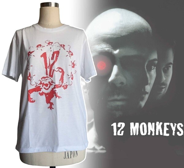 ★送料無料★「12モンキーズ ブルース・ウィリス/ブラッド・ピット Tシャツ Mサイズ ホワイト」tface-g 【タグ:映画、アクセサリー】