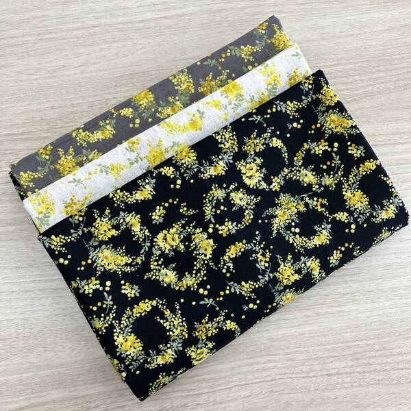 ☆3枚セット ☆各100cm(長さ)×108cm(生地巾) ☆One Flower ミモザリース ☆綿麻シーチング生地 ☆未使用/限定品★