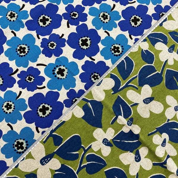 ☆2枚セット ☆各100cm(長さ)×106cm(生地巾) ☆北欧調フラワー2種セットG ☆綿麻キャンバス生地 ☆未使用/限定品