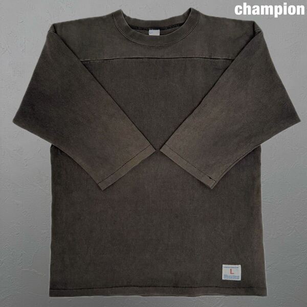 champion 70s 80s ビンテージ バータグ 黒 L フットボール Tシャツ サンフェード チャンピオン vintage 古着