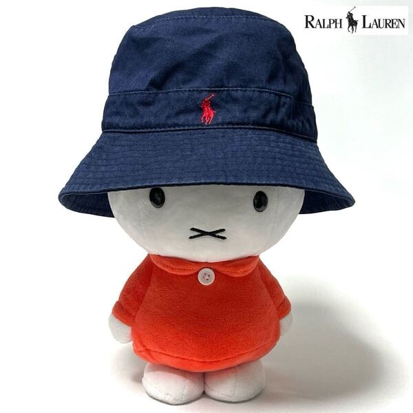 【超美品】Polo Ralph Lauren ポロラルフローレン ナイガイ製 キッズ 大人気 定番ポニーロゴ刺繍 バケットハット ネイビー size 50cm