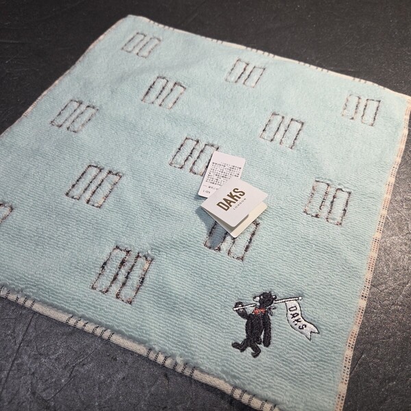 ダックス タオルハンカチ 25×25.5cm 綿100% ベア クマ 刺繍 ガーゼ ブルー ベージュ ハンドタオル DAKS LONDON 川辺タオル
