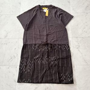 未使用タグ付き ギエモン 儀右衛門 久留米絣 切り替え ワンピース M~L 茶 ブラウン