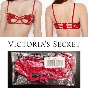 VICTORIA'S SECRET ヴィクトリアシークレット ストラッピー エンブロイダード バルコネット ブラ 紅 32D(D70相当、姉妹サイズC75,E65)