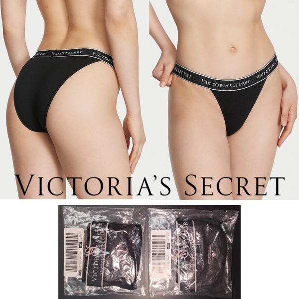 Victoria's Secret ヴィクトリア シークレット ロゴ コットン タンガ パンティー ショーツ ブラック