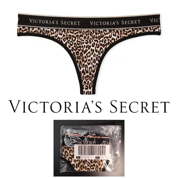 Victoria's Secret ヴィクトリア シークレット ロゴ コットン ソング パンティー Tバック ショーツ Natural Cheetah 未開封品 送料無料