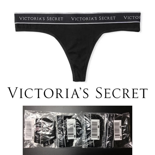 Victoria's Secret ヴィクトリア シークレット ロゴ コットン ソング Tバック ショーツ ブラック 黒