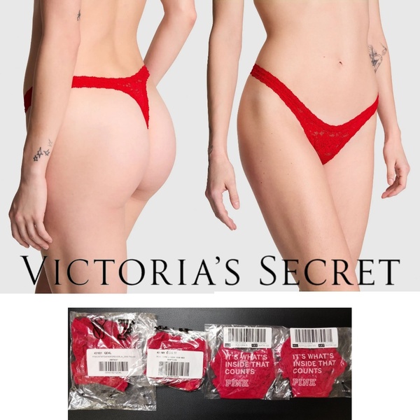 Victoria's Secret ヴィクトリア シークレット PINK Wink マイクロ ソング Tバック ショーツ フローラル レース レッドペッパー