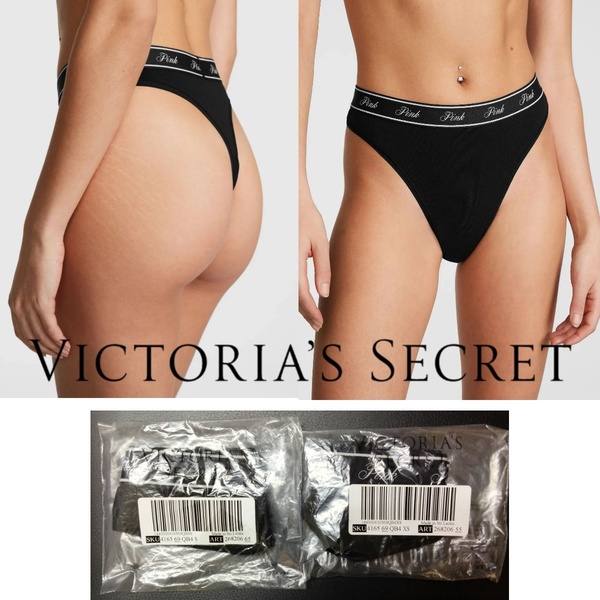 Victoria's Secret ヴィクトリア シークレット PINK ロゴ コットン ハイウエスト ソング パンティー Tバック ショーツ 未開封品 送料無料