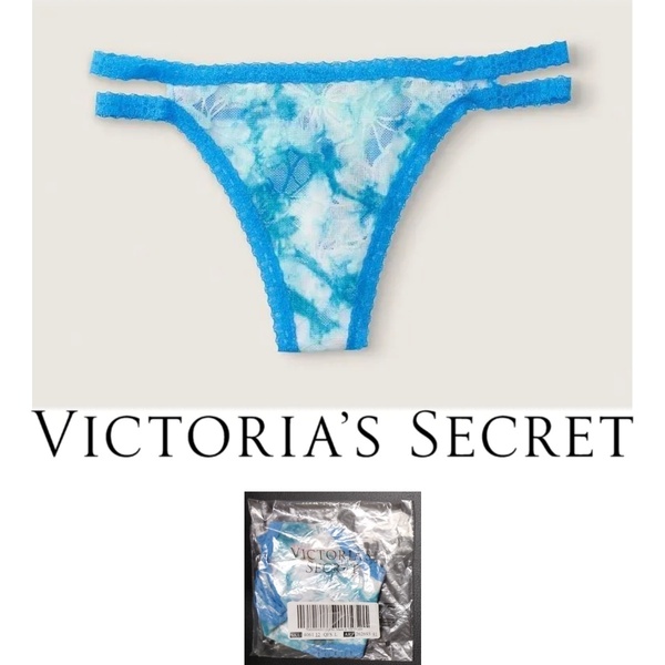 Victoria's Secret ヴィクトリア シークレット PINK レース ストラッピー ソング パンティー Tバック ショーツ blue 未開封品 送料無料