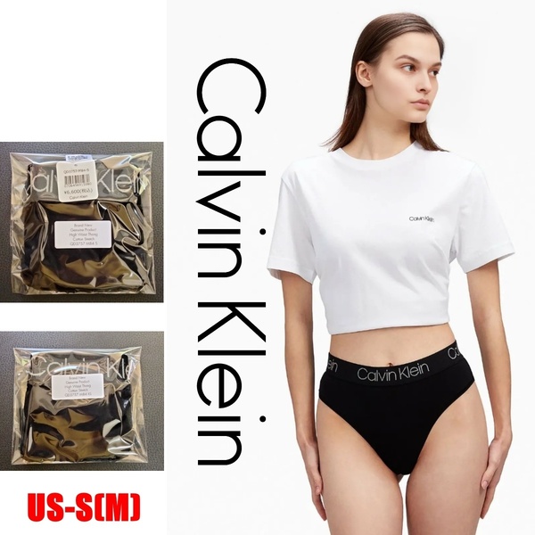 CALVIN KLEIN カルバンクライン ハイウエスト コットン ロゴ ソング Tバック ショーツ ブラック US-S(日本サイズM) レディース下着