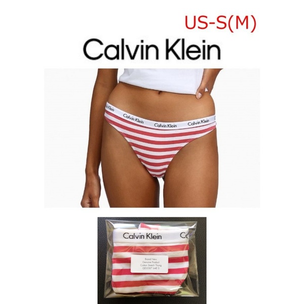 CALVIN KLEIN カルバンクライン コットン ロゴ ソング Tバック ショーツ ストライプ US-S(日本サイズM) レディース下着