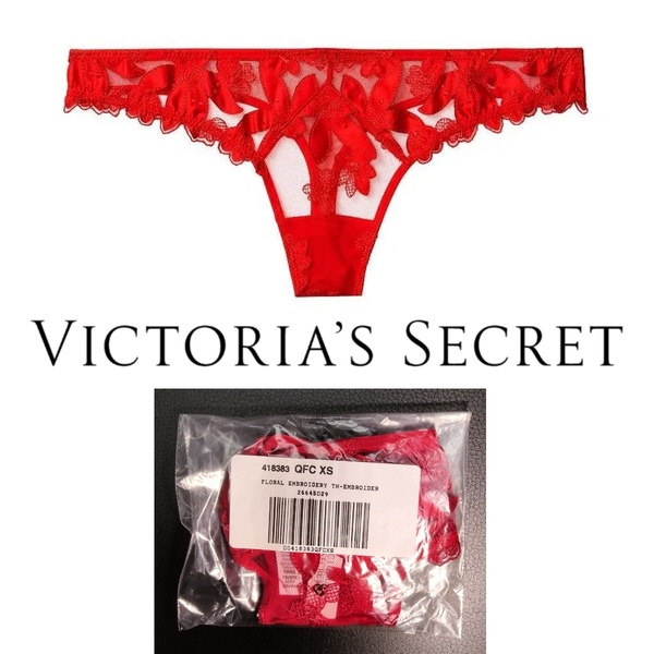 Victoria's Secret ヴィクトリア シークレット フローラル エンブロイダリー ソング Tバック ショーツ 紅 未開封品 送料無料