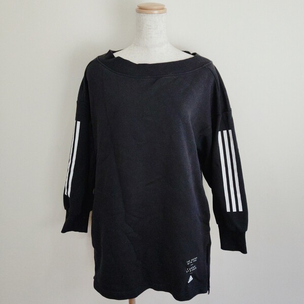 0714/S/adidas レディース チュニック プルオーバー ボートネック 裏起毛 黒