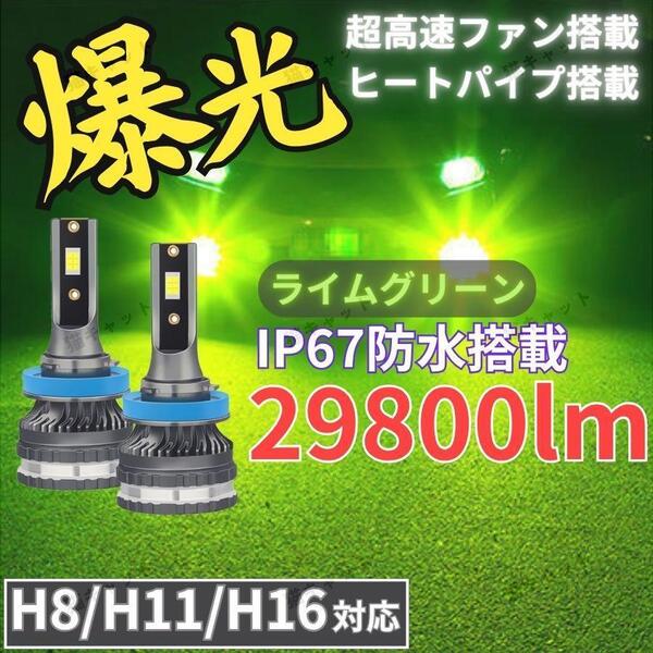 爆光 LED ライムグリーン アップルグリーン H8 H11 H16 バルブ フォグランプ ライト 明るい フォグ 54w 汎用 交換球 高輝度 プリウス ノア