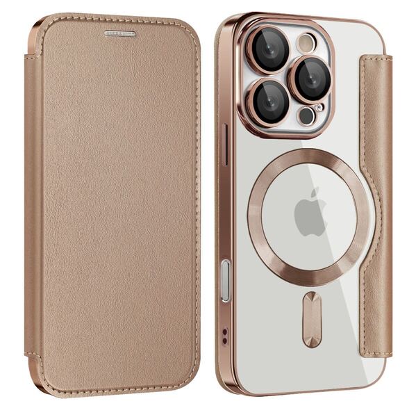 iPhone 16 レザーケース アイフォン16 クリアケース iPhone16 カバー 透明 カード収納 MagSafe充電 手帳型 シャンパンゴールド