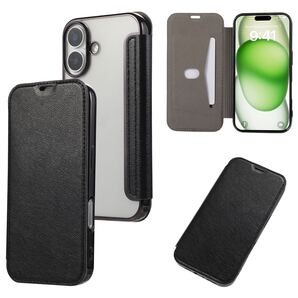iPhone 16 クリアケース アイフォン16 レザーケース iPhone 16 カバー 透明 手帳型 ブラック