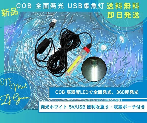 集魚灯 水中灯 氷釣り灯 USB集魚灯 5V ホワイト COB全面発光 釣り 海釣り 夜釣り 船釣り 高輝度LED 360度発光 水深5m