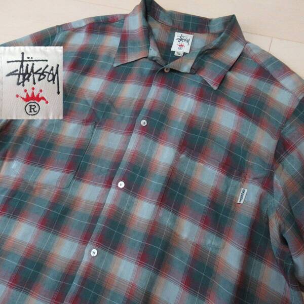 ★即決送込★XL 80s STUSSY レーヨン USA製 oldstussy old オールド ステューシー 半袖シャツ 白タグ オンブレ ビックシルエット arrow m