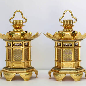 【仏壇仏具】組胴型 六角灯籠 仏前灯篭 吊燈篭 猫足一対 法事法要初盆のお参りなどに