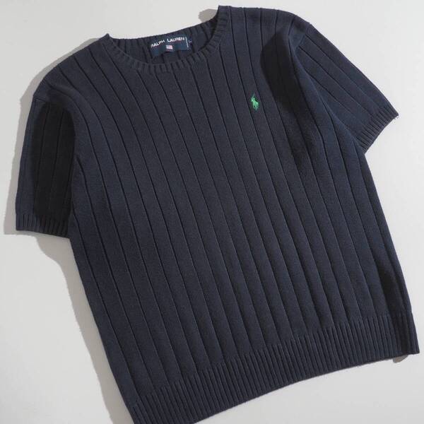 ラルフローレン Ralph Lauren 正規品 サマーニット リブニット 半袖 ブラック レディース 美品