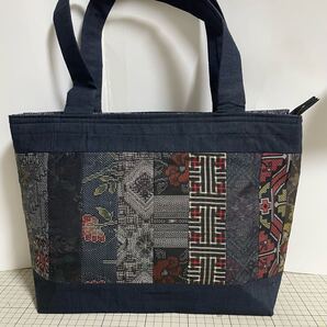 ◇トートバッグ◇縦24×横36×マチ8!! 正絹 本場大島紬パッチワーク♪