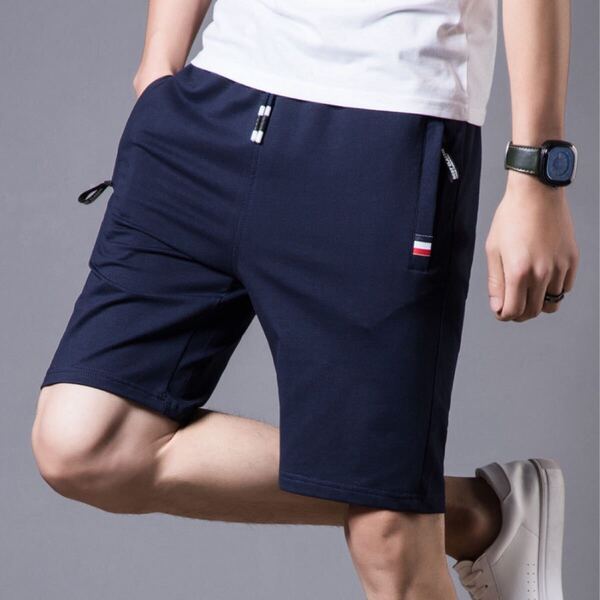 ハーフパンツ ショートパンツ メンズ 半ズボン 5分丈 短パン ネイビー Lサイズ 新品