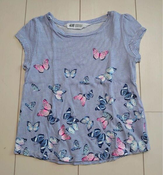 15.キッズトップス(半袖) ボーダー(蝶々) H&M 100cm