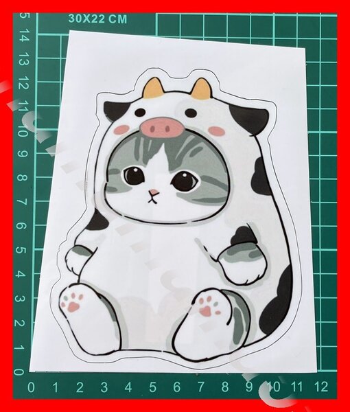ステッカーNo.1136 (約10cm×12.5cm) PC 車 バイク デカール 防水 かわいい アニメ 牛の着ぐるみ猫 ネコ ねこ