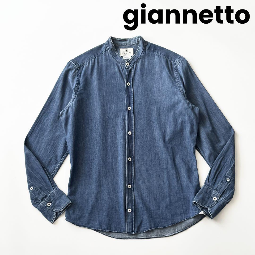 ジャンネット　デニム　シャンブレー ワイドカラーシャツ　M 未使用級美品 giannetto portofino - Vinci Fit ウォッシュドコットン